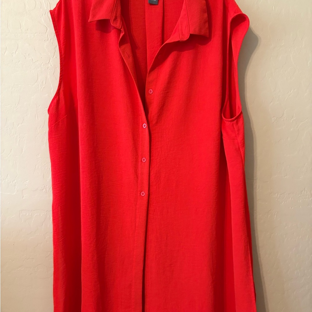 Orange-Red Sleeveless Button-Front Women's Top